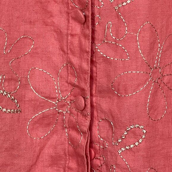 Tweeds Linen Henley Button-Up Shirt Women Size 1X Pink Floral Embroidery - Picture 6 of 13
